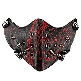 JewelryWe Motorrad Maske Gothic Punk Sturmmaske Skimaske Tarnmaske Half Face Gesicht Maske - Spike Spitze Nieten Schwarz Rot