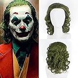 PORSMEER Herren Joker Perücke Lockig Kurz Grün Cosplay Halloween Party Perücke WIG 54-62 cm