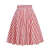 Odizli Rock Damen Knielang Rockabilly Elegant A Linie Skirt Petticoat Röcke Tellerrock Faltenrock Vintage Streifen Swing 50er Jahre Retro Trachtenrock Festlich Kurz Sommerrock Rot Streifen XL