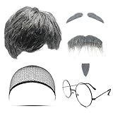MIVAIUN 7 Stück Opa Kostüm Set Alter Mann Cosplay Opa Perücken Perücke künstlicher Bart Augenbrauen Perückenkappe Brille Herren Perücke für Halloween Weihnachten Cosplay Mottoparty (Old Man Set)