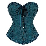 Josamogre Corsage Korsett Top Damen Vollbrust Corset Sexy Satin Burlesque Vintage Halloween Große Größen Grün 2XL