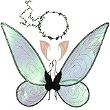 Feenflügel Schmetterlingsflügel mit Elfenohren Blumenkranz Erwachsene Flügel Kostüm Kinder Prinzessinnenflügel Damen Mädchen Flügel Kostüm Wings für Weihnachts Karneval Geburtstags Cosplay Party