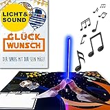 bentino PopUp Musikkarte Lichtschwert, MEGA Überraschungseffekt, Grusskarte mit Sound und Lichteffekt, DIN A5 Set mit Umschlag, lustige Glückwunschkarte
