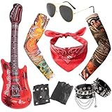 DKDDSSS 9Stücke Punker Kostüm Punk Kostüm, Rocker Kostüm Herren, Rockstar Kostüm Kinder, Verkleidungen Rock Zubehör, Disco Kostüm Herren Party Kostüm Männer für Männer Frauen Punk Rocker Party Cosplay