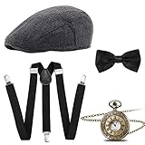 Wagoog 20er jahre Herren Mafia Kostüm - 1920 Herren Gatsby Accessoires Inklusive Panamahut Elastisch Hosenträger Fliege und Vintage Taschenuhr