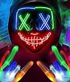 NEU Halloween Maske LED Maske Leuchtende Handschuhe-Set, Mehrere Leuchtmodi The Maske Kostüm, Halloween Kostüm Damen Kinder Mädchen Teenager, Horror Maske Totenkopf Maske, Halloween Party