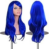 EmaxDesign 70cm qualitativ hochwertige Cosplay Perücke Für Frauen Lang Voll, Lockig Wllig Heiz resistent Fashion Glamourös Haarteil mit kostenlosen Perücke Kappe & Perücke Kamm (Farbe: Dunkelblau)