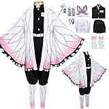 Cosplay Kostüm Tomioka Giyuu Kimono, Uniform Tomioka Giyuu Cosplay Kostüm Set, Anime Kimono Outfit für Kinder Erwachsene Halloween (140(130-140 cm), Kochou Shinobu)