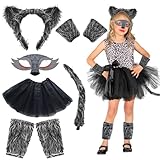 CLIUNT Werwolf Kostüm Kinder, Werwolf Kostüm Set, Wolf Ohren und Schwanz Set, mit Werwölfe Ohren, Schwanz, Wolf Maske, Pfoten,Tüllrock, für Mädchen Karneval Tiere Cosplay Faschingskostüme