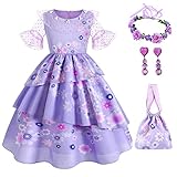 AntDiseno Isabella Encanto Kleid Kinder Prinzessin Isabella Kostüm Dress Up für Mädchen Outfit Party Halloween Weihnachten Geburtstag Cosplay Lila
