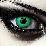 DESIGNLENSES, Gift- grüne farbige Kontaktlinsen mit Stärke, 1 Paar (2 Stück), für Halloween Karneval Joker Kostüm, weiche Monatslinsen Farblinsen, 'Green Elfe' -1,00