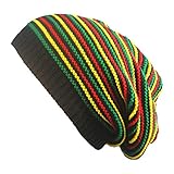Gwxevce Unisex Crochet Wavy Feinstreifen Beanie Cap Regenbogen Jamaika Flagge Baggy Skull Hat