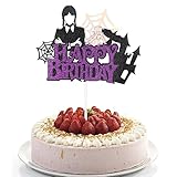 Wednesday Thema Happy Birthday Tortendeko, Spider Web Thing Hand Castel Wednesday Girl Kuchen Deko, Tortendeko Geburtstag, Cupcake Topper für Mädchen Geburtstag Thema Party Dekoration Supplies