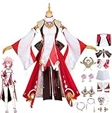 BRZUIL Genshin Impact Kostüm, Yae Miko, Cosplay-Outfits, Anzug für Maskerade, Genshin-Thema, Yae Miko, Halloween, Karneval, Party, Jacke, Anzug, Kleidung mit Zubehör, Rot, Größe XS