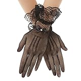 Netzhandschuhe schwarz Halloween Kurze Lace Gloves Damen Fishnet Gloves Spitzenhandschuhe Blumenspitzen Handschuhe Schwarz Sonnenschutz Handschuhe Damen Hochzeits Dinner Party 1980er Partykleidung