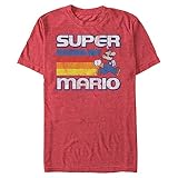 Nintendo Herren Super Mario Running Retro Stripe T-Shirt, Rot meliert, L