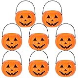SAFIGLE 8 StüCk Halloween KüRbis Eimer, Tragbare SüßIgkeiten Eimer, Mini KüRbis Kerzenhalter, Kinder Trick or Treat, Tischdekoration, Orange