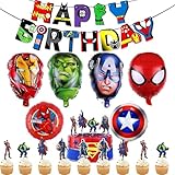 Superhelden Avengers Geburtstags Deko Jungen Avengers Luftballons Superhelden Party Dekoration Avengers Folienballons 24 Stück Cake Toppers Für Kindergeburtstag Deko