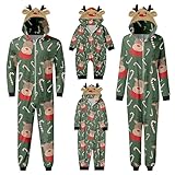 Weihnachtspyjama Familie Set, Jumpsuit Familie Pyjama Set Großkopf-Hirsch Druck Plaid Schlafoverall Nachtwäsche Onesie Anzug Herren Damen Mädchen Baby Einteiler Overall Weihnachten Chrismas Kinder