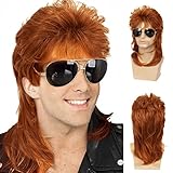 Herren Vokuhila Perücken Orange Lockig 70er 80er Jahre Cosplay Kostüm Perücke Retro Punk Rocker Disco Synthetische Vollperücken