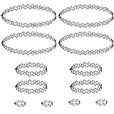 12 Stück Choker Halskette Sets,Elastische Tattoo-Halsband,Ringe,Armbänder,Jeweils 4Stück,Schwarze Choker Kette Damen 90er Jahre Outfit Damen,Punk Gothic Tattoo kette 90er jahre Accessoires für Mädchen