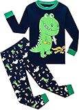 EULLA Kinder Jungen Schlafanzug Langarm Baumwolle Winter Pyjama Set Dinosaurier Zweiteiliger Nachtwäsche 5 Jahre alt Größe 110 D-Dunkelblau Dinosaurier DE 110