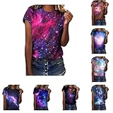 Galaxy Shirt Damen, Galaxie Drucken T-Shirt Bluse Modische, Sternenhimmel Sommer Kostüm, Rundhals Kurzarm Frauen Oberteile Tops, Karneval Costume