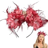 CLDURHGE Halloween Kostüm Stirnbänder Dia de Muertos Haarreif Blume Feder Schädel Tag Der Toten Kopfbedeckung Totenkopf Deko Halloween Kostüm Damen Halloween Cosplay
