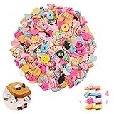 200 Stück Slime Charms Sortiert, Niedliche Bonbons Süße Früchte Donut Charms Ornamente Flatback-Kunstharz-Cabochons für Bastelarbeiten Verzierungen Scrapbooking DIY-Basteleien Zufälliger Stil