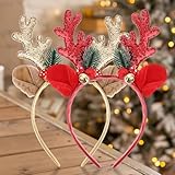 Thinp 2Stk Weihnachts Stirnband Weihnachtsbaum Geweih Haarreif Weihnachts-Haarreif Weihnachtsgeweih-Haarbänder Rentier Haarbänder Kopfbedeckung Geweih-Stirnband mit Glöckchen,für Weihnachten Halloween