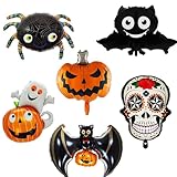 Halloween luftballons set, 6 luftballons halloween deko kinder, Enthält Spinne, Skelett, Fledermaus und kürbis deko Ballons, halloween accessoires Geeignet für halloween party Geburtstagspartys