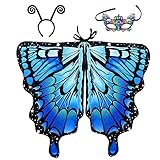 Bseical Schmetterling Kostüm Damen,Karneval Kostüm Damen,Schmetterling Umhang Schal,Fasching Kostüm Mit Bunter Maske Und Stirnband,Fee Kostüm,für Cosplay Karneval Halloween Weihnachten (Blau Grün)