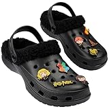 Harry Potter Damen Clogs gefüttert, warme Plüsch Hausschuhe - Geschenk für Frauen, Teenager (Schwarz, 37/38 EU)