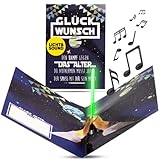bentino PopUp Musikkarte Lichtschwert, MEGA Überraschungseffekt, Grußkarte mit Sound und Lichteffekt, DIN A5 Set mit Umschlag, lustige Glückwunschkarte