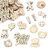 BOOMTOP 100pcs Glücksbringer Streudeko Silvester Deko Holz Konfetti Kleeblatt Tischdeko 2025 Frohes Neues Jahr Deko Beschreibbar Holz Viel Glück Schweine Hufeisen Neujahr Deko Give Away 0,8-4,2cm