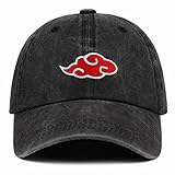 Roffatide Anime Baseball Cap for Naruto Akatsuki Red Cloud Herren Gestickte Verstellbare Baseballmütze Baumwolle Papa Hut Schwarz