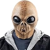 CreepyParty Alien Maske mit Glatze mit großen Augen Gruselige Alien ET Latex Vollkopf Masken Faschingskostüm für Halloween Karneval Kostüm Party