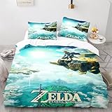 Shaari 3D Drucken Zelda Bettwäsche Set 135x200cm,Microfaser Einzelbett 1 Bettbezug Mit Reißverschluss + 1 Kissenbezüge 80x80