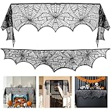 Wzone 45 x 248 cm Halloween Spinnennetz Deko, Kamin Deko Schwarz Spitze Spinnennetz, Grusel Deko für Tür Karneval Halloween Party Grusel Deko