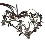MOSTORY Dunkelgrüne Krone Kopfschmuck Waldelfe Stirnband für Damen Feenwald Kreis Tiara mit Bronze-Hirschgeweih Halloween Renaissance Mutterschaft Cosplay Kostüme Haarschmuck