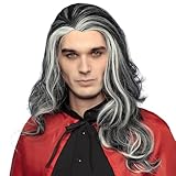 Boland 86083 - Vampir Perücke Angry Louis für Erwachsene, lange Kunsthaare in Weiß und Schwarz, Halloween, Wig