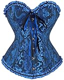 SZIVYSHI Damen Korsett Sexy Corsage Corset - Top für Kostüm, Outfit, Reizwäsche, Steampunk, Gothic, Piraten, Lack, Frauen, Extrem, Body & Sexspielzeug - Schwarz und Blau - Große S