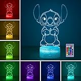 Hoofun Stitch Lampe, 16 Farben 3D LED Illusion Nachtlicht, Tischlampe mit Fernbedienung und Smart Touch, Anime Nachtlampe für Kinder Geburtstag Weihnachten Geschenk Kinderzimmer Dekoration