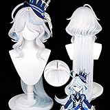 Anime Cosplay Perücke, Genshin Impact Perücke, mit zwei Perückenkappen, für Halloween, Party & etc. (Furina Cosplay)