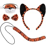XEPST Tier Tiger Kostüm Set, Tigerohren und Schwanz Set mit Tigerohren Stirnband Fliege Nase Tigerschwanz für Tierkostüm Cosplay Geburtstagsparty Zubehör Halloween Kostüm Kostüm Partyzubehör, Tiger-B