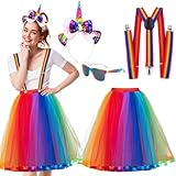 Regenbogen Tüllrock Damen,Regenbogen Rock Damen Tüll,Regenbogen Kostüm Damen,Regenbogen Tüllrock Petticoat,Elastischer Bund Tüllrock,50er-Tutu Unterrock Tütü,Ballet Tanzkleid für Damen für Karnevals L
