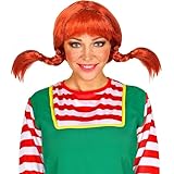 W WIDMANN MILANO Party Fashion 46916 - Perücke Lustiges Mädchen mit 2 geflochtenen Zöpfen, rot, Kunsthaar, Wig