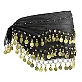 LUOEM Damen Bauchtanz Gürtel, Chiffon Hüfttuch, Tanztuch mit Münzen für Bauchtanz (schwarz)