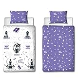 Character World Offizielles Wednesday Bettbezug-Set für Einzelbett, Destiniertes Design, wendbarer 2-seitiger Bettbezug, offizieller Merchandise-Artikel, inklusive passendem Kissenbezug, violett und