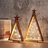 Weihnachtsdeko LED Weihnachtsbaum mit Stern, 2 Stück LED Weihnachtsdeko Holz Weihnachtsbaum, Weihnachtsdeko Innen Aesthetic, Modern Weihnachtsbeleuchtung für Tischdeko Weihnachten Deko